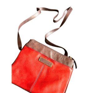 Burgundy & Red Tignanello Crossbody Purse Genuine Leather Trim 9"x8"